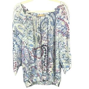 Hope & Harlow Paisley Floral Patterned Crochet Detail 3/4 Sleeve Blouse Size XL